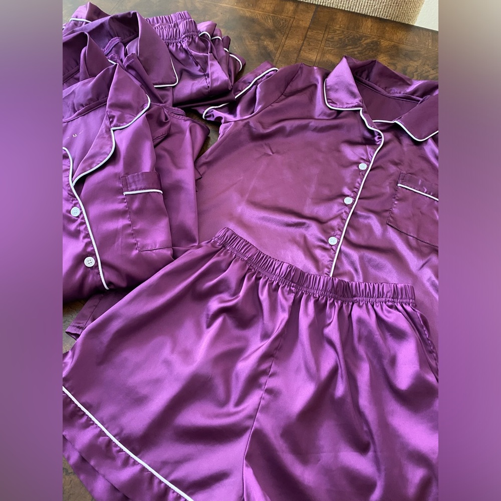 Set of 4 Ekouaer Silk Pajamas Womens Short Sleeve Sleepwear Soft Satin Sets